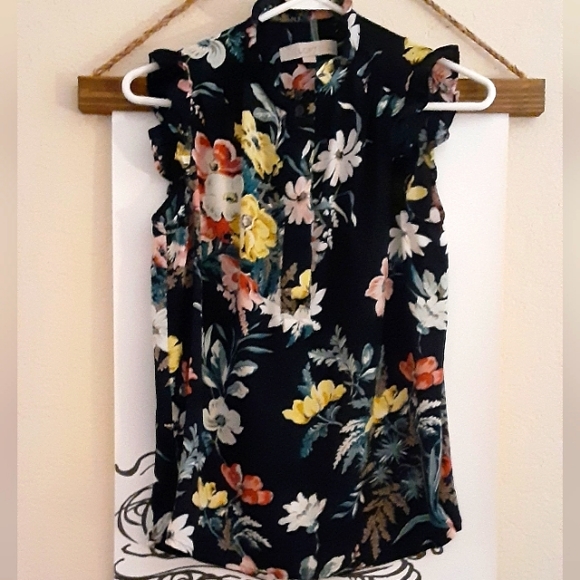 LOFT Floral Navy Tank Blouse - Picture 2 of 4